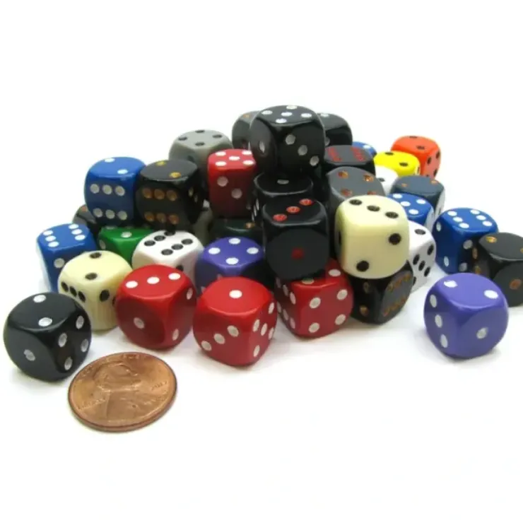 Dice>Bag of 50 Assorted Loose Opaque 12mm D6 Dice - Your Source for Gaming Essentials