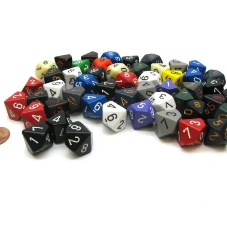 Dice>Bag of 50 Assorted Loose Opaque Polyhedral 16mm D10 Dice - Your Source for Gaming Essentials