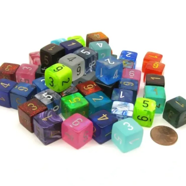 Dice>Bag of 50 Assorted Loose Signature Polyhedral Numbered 15mm D6 Dice - Your Source for Gaming Essentials