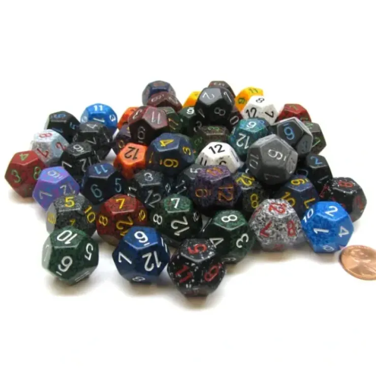 Dice>Bag Of 50 Assorted Loose Speckled Polyhedral 19mm D12 Chessex Dice - Your Source for Gaming Essentials