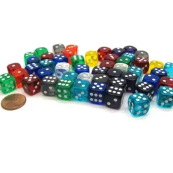 Dice>Bag of 50 Assorted Loose Translucent 12mm D6 Dice - Your Source for Gaming Essentials