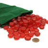Board Games>Bag of 100 Blood Stone Gaming Glass Stones with Green 6x9" Cloth Storage Bag - Your Source for Gaming Essentials