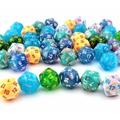 Dice>Bag of 50 d20s Dice Menagerie #10 - Marble, Festive, and Borealis Mix - Your Source for Gaming Essentials