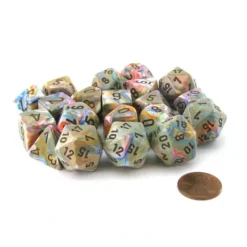 Dice>Bag of 20 Festive Polyhedral Dice - Vibrant with Brown Numbers - Your Source for Gaming Essentials