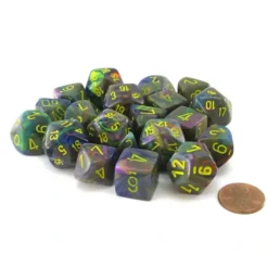 Dice>Bag of 20 Festive Polyhedral Dice - Rio with Yellow Numbers - Your Source for Gaming Essentials