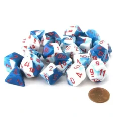 Dice>Bag of 20 Gemini Polyhedral Dice - Astral Blue-White with Red Numbers - Your Source for Gaming Essentials