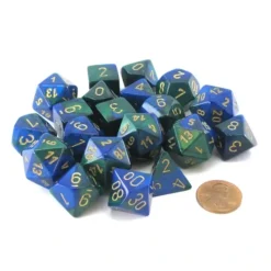 Dice>Bag of 20 Gemini Polyhedral Dice - Blue-Green with Gold Numbers - Your Source for Gaming Essentials