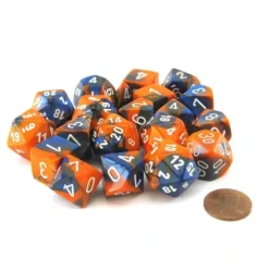 Dice>Bag of 20 Gemini Polyhedral Dice - Blue-Orange with White Numbers - Your Source for Gaming Essentials