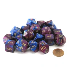 Dice>Bag of 20 Gemini Polyhedral Dice - Blue-Purple with Gold Numbers - Your Source for Gaming Essentials