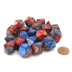 Dice>Bag of 20 Gemini Polyhedral Dice - Blue-Red with Gold Numbers - Your Source for Gaming Essentials