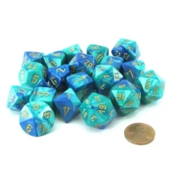 Dice>Bag of 20 Gemini Polyhedral Dice - Blue-Teal with Gold Numbers - Your Source for Gaming Essentials
