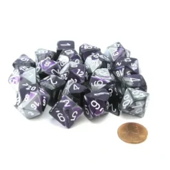 Dice>Bag of 20 Gemini Polyhedral Dice- Purple-Steel with White Numbers - Your Source for Gaming Essentials