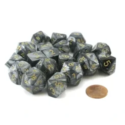 Dice>Bag of 20 Lustrous Polyhedral Dice - Black with Gold Numbers - Your Source for Gaming Essentials