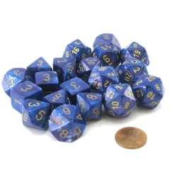 Dice>Bag of 20 Lustrous Polyhedral Dice - Purple with Gold Numbers - Your Source for Gaming Essentials