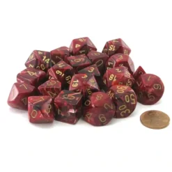 Dice>Bag of 20 Vortex Polyhedral Dice - Burgundy with Gold Numbers - Your Source for Gaming Essentials