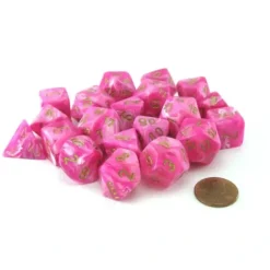 Dice>Bag of 20 Vortex Polyhedral Dice - Pink with Gold Numbers - Your Source for Gaming Essentials