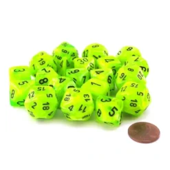 Dice>Bag of 20 Vortex Polyhedral Dice- Bright Green with Black Numbers - Your Source for Gaming Essentials