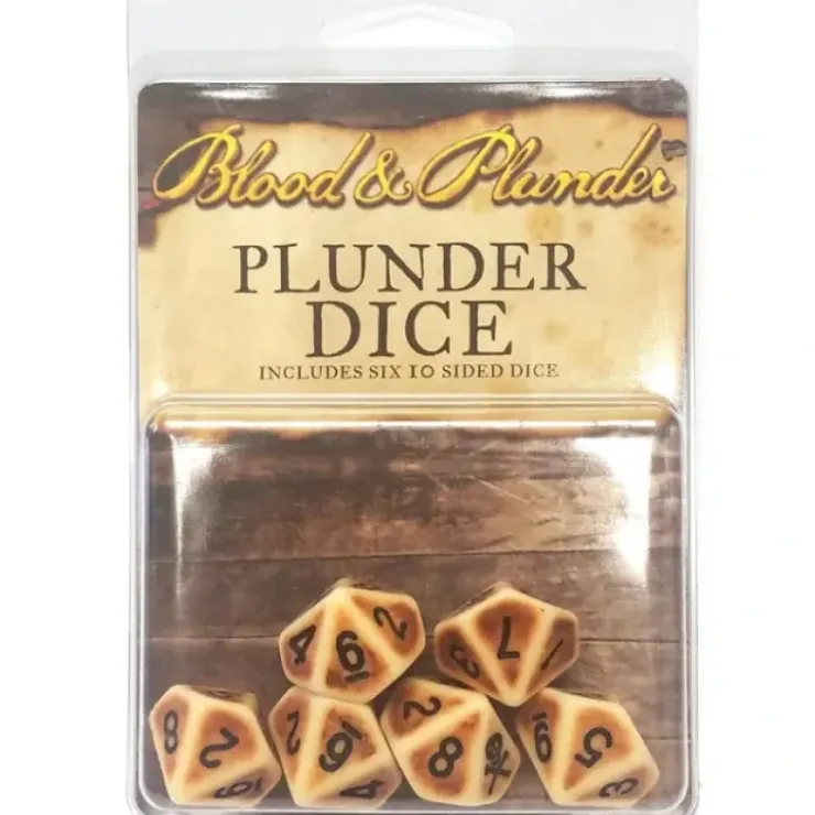 Dice>Blood & Plunder Set of 6 Ivory D10 Dice - Bone White with Skull and Crossbones - Your Source for Gaming Essentials