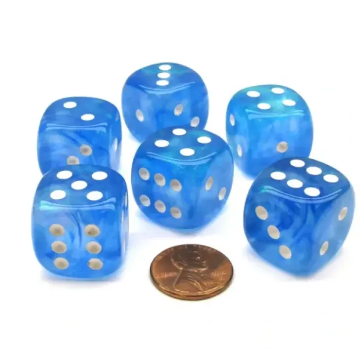 Dice>Borealis 20mm Big D6 Chessex Dice, 6 Pieces - Sky Blue with White Pips - Your Source for Gaming Essentials