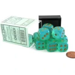 Dice>Borealis #2 16mm D6 Chessex Dice Block (12 Dice) - Light Green with Gold Pips - Your Source for Gaming Essentials