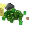 Dice>Borealis 12mm D6 Chessex Dice Block (36 Dice) - Maple Green with Yellow Pips - Your Source for Gaming Essentials