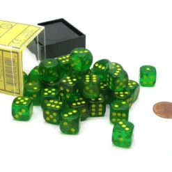 Dice>Borealis 12mm D6 Chessex Dice Block (36 Dice) - Maple Green with Yellow Pips - Your Source for Gaming Essentials
