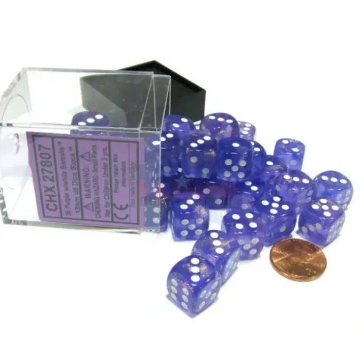 Dice>Borealis 12mm D6 Chessex Dice Block (36 Dice) - Purple with White Pips - Your Source for Gaming Essentials