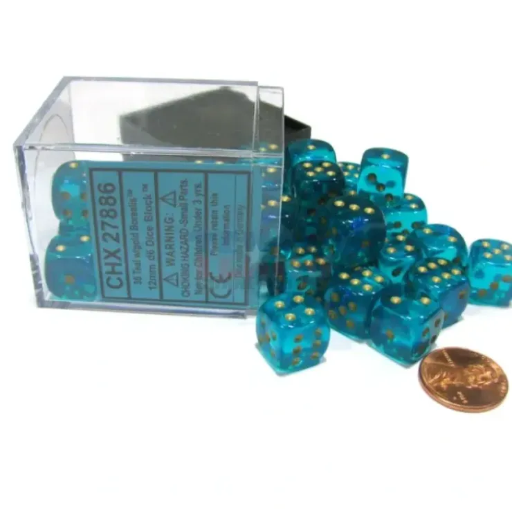 Dice>Borealis 12mm D6 Chessex Dice Block (36 Dice) - Teal with Gold Pips - Your Source for Gaming Essentials