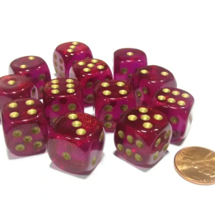 Dice>Borealis 16mm D6 Chessex Dice Block (12 Dice) - Magenta with Gold Pips - Your Source for Gaming Essentials