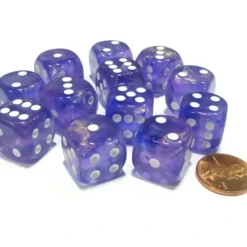 Dice>Borealis 16mm D6 Chessex Dice Block (12 Dice) - Purple with White Pips - Your Source for Gaming Essentials