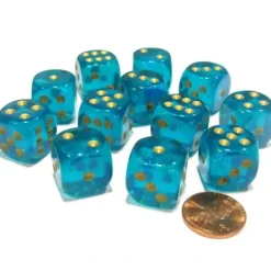 Dice>Borealis 16mm D6 Chessex Dice Block (12 Dice) - Teal with Gold Pips - Your Source for Gaming Essentials