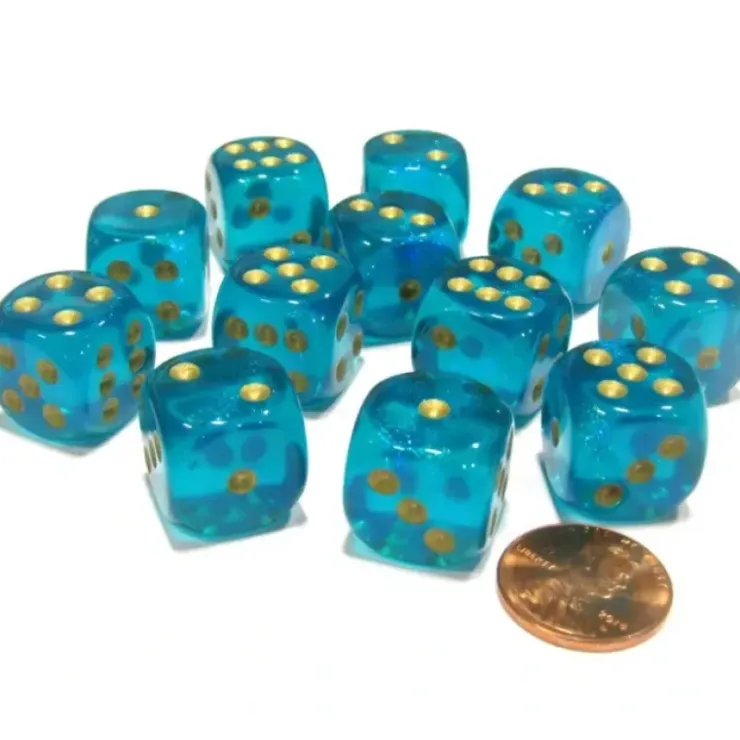 Dice>Borealis 16mm D6 Chessex Dice Block (12 Dice) - Teal with Gold Pips - Your Source for Gaming Essentials