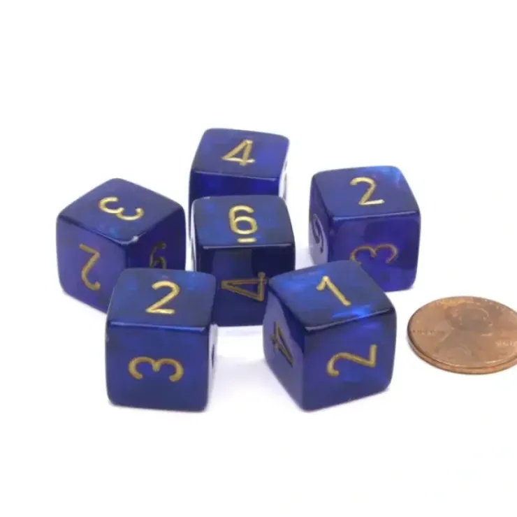 Dice>Borealis 15mm D6 Chessex Dice, 6 Pieces - Royal Purple with Gold with Numbers - Your Source for Gaming Essentials