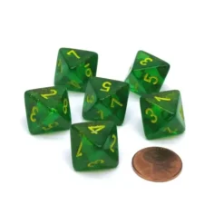 Dice>Borealis 15mm D8 Chessex Dice, 6 Pieces - Maple Green with Yellow Numbers - Your Source for Gaming Essentials