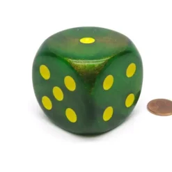 Dice>Borealis 50mm Huge Large D6 Chessex Dice, 1 Piece - Maple Green with Yellow Pips - Your Source for Gaming Essentials