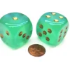 Dice>Borealis 30mm Large D6 Chessex Dice, 2 Pieces - Light Green with Gold Pips - Your Source for Gaming Essentials
