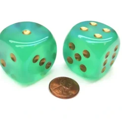 Dice>Borealis 30mm Large D6 Chessex Dice, 2 Pieces - Light Green with Gold Pips - Your Source for Gaming Essentials