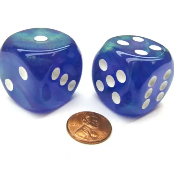 Dice>Borealis 30mm Large D6 Chessex Dice, 2 Pieces - Purple with White Pips - Your Source for Gaming Essentials