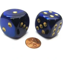 Dice>Borealis 30mm Large D6 Chessex Dice, 2 Pieces - Royal Purple with Gold Pips - Your Source for Gaming Essentials