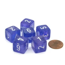 Dice>Borealis 15mm 6 Sided D6 Chessex Dice, 6 Pieces - Purple with White Numbers - Your Source for Gaming Essentials