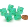 Dice>Borealis 15mm 8 Sided D8 Chessex Dice, 6 Pieces - Light Green with Gold - Your Source for Gaming Essentials