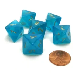Dice>Borealis 15mm 8 Sided D8 Chessex Dice, 6 Pieces - Teal with Gold - Your Source for Gaming Essentials
