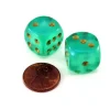 Dice>Borealis 'Old Style' 16mm D6 Chessex Dice, 2 Pieces - Light Green with Gold Pips - Your Source for Gaming Essentials