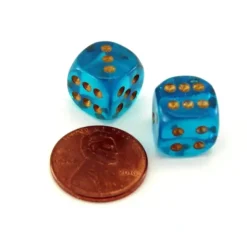Dice>Borealis 'Old Style' 12mm Small D6 Chessex Dice, 2 Pieces - Teal with Gold Pips - Your Source for Gaming Essentials