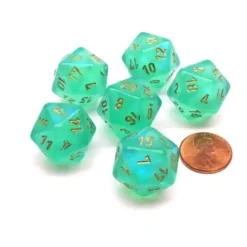 Dice>Borealis 20 Sided D20 Chessex Dice, 6 Pieces - Light Green with Gold Numbers - Your Source for Gaming Essentials
