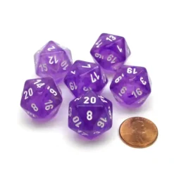 Dice>Borealis 20 Sided D20 Chessex Dice, 6 Pieces - Purple with White Numbers - Your Source for Gaming Essentials