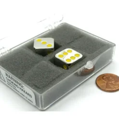 Dice>Box of 2 Zinc Metal Alloy D6 15mm Heavy Dice - Yellow Pips - Your Source for Gaming Essentials