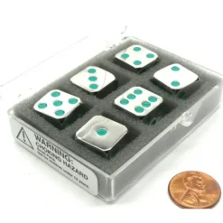 Dice>Box of 6 Zinc Metal Alloy D6 15mm Heavy Dice - Green Pips - Your Source for Gaming Essentials