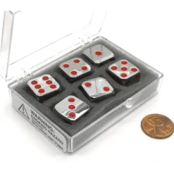 Dice>Box of 6 Zinc Metal Alloy D6 15mm Heavy Dice - Red Pips - Your Source for Gaming Essentials