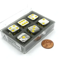 Dice>Box of 6 Zinc Metal Alloy D6 15mm Heavy Dice - Yellow Pips - Your Source for Gaming Essentials